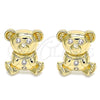Arete Dormilona 02.185.0002 Oro Laminado, Diseño de Osito, con Blanca Zirconia Cubica, Pulido, Tono Dorado