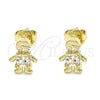 Arete Dormilona 02.156.0416 Oro Laminado, Diseño de Niñito Pequeño, con Blanca Zirconia Cubica, Pulido, Tono Dorado
