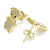 Arete Dormilona 02.156.0417 Oro Laminado, Diseño de Niñito Pequeño, con Blanca and Negro Micro Pave, Pulido, Tono Dorado