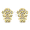 Arete Dormilona 02.156.0419 Oro Laminado, Diseño de Niñita Pequeña, con Blanca Micro Pave, Pulido, Tono Dorado