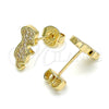 Arete Dormilona 02.156.0420 Oro Laminado, Diseño de Niñito Pequeño, con Blanca Micro Pave, Pulido, Tono Dorado