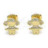 Arete Dormilona 02.156.0421 Oro Laminado, Diseño de Niñita Pequeña, con Blanca Micro Pave, Pulido, Tono Dorado