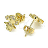 Arete Dormilona 02.156.0421 Oro Laminado, Diseño de Niñita Pequeña, con Blanca Micro Pave, Pulido, Tono Dorado