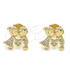 Arete Dormilona 02.156.0232.1 Oro Laminado, Diseño de Niñito Pequeño y Niñita Pequeña, con Blanca Micro Pave, Pulido, Tono Dorado