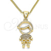 Collares con Dije 04.156.0260.20 Oro Laminado, Diseño de Niñito Pequeño, con Blanca Micro Pave, Pulido, Tono Dorado (02 MM Thickness, 20 Inches Length)