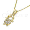 Collares con Dije 04.156.0261.20 Oro Laminado, Diseño de Niñita Pequeña, con Blanca Micro Pave, Pulido, Tono Dorado (02 MM Thickness, 20 Inches Length)