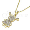 Collares con Dije 04.156.0275.20 Oro Laminado, Diseño de Niñita Pequeña, con Blanca Micro Pave, Pulido, Tono Dorado (02 MM Thickness, 20 Inches Length)