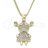 Collares con Dije 04.156.0275.20 Oro Laminado, Diseño de Niñita Pequeña, con Blanca Micro Pave, Pulido, Tono Dorado (02 MM Thickness, 20 Inches Length)