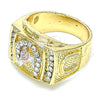 Anillo de Hombre 01.351.0008.11 Oro Laminado, Diseño de Caballo, con Blanca Cristal, Pulido, Tres Tonos (Size 11)