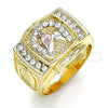 Anillo de Hombre 01.351.0008.11 Oro Laminado, Diseño de Caballo, con Blanca Cristal, Pulido, Tres Tonos (Size 11)