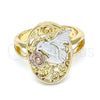Anillo Elegante 01.351.0012.08 Oro Laminado, Diseño de Pajaro y Flor, Pulido, Tres Tonos (Size 8)