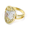Anillo Elegante 01.351.0012.09 Oro Laminado, Diseño de Pajaro y Flor, Pulido, Tres Tonos (Size 9)
