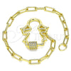Pulsera Elegante 03.341.0074.07 Oro Laminado, Diseño de Niñita Pequeña, con Blanca Micro Pave, Pulido, Tono Dorado (04 MM Thickness, 7 Inches Length)