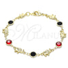 Pulsera Elegante 03.213.0093.08 Oro Laminado, Diseño de Elefante, con Granate and Negro Cristal, Pulido, Tono Dorado (07 MM Thickness, 8 Inches Length)