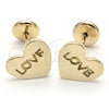 Arete Dormilona 02.09.0191 Oro Laminado, Diseño de Corazón y Amor, Pulido, Tono Dorado