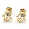 Arete Dormilona 02.09.0192 Oro Laminado, Diseño de Manos, con Blanca Zirconia Cubica, Pulido, Tono Dorado