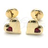 Arete Dormilona 02.09.0196 Oro Laminado, Diseño de Corazón, con Granate Zirconia Cubica, Pulido, Tono Dorado