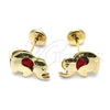 Arete Dormilona 02.09.0200 Oro Laminado, Diseño de Elefante, con Granate Zirconia Cubica, Pulido, Tono Dorado