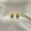 Arete Dormilona 02.09.0201.1 Oro Laminado, Diseño de Flor, con Rosado Zirconia Cubica, Pulido, Tono Dorado