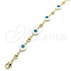 Tobillera Elegante 03.213.0018.1.10 Oro Laminado, Diseño de Ojo Griego, Esmaltado Blanco, Tono Dorado (08 MM Thickness, 10 Inches Length)