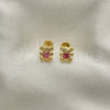 Arete Dormilona 02.09.0204 Oro Laminado, Diseño de Osito, con Rosado Zirconia Cubica, Pulido, Tono Dorado