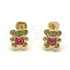 Arete Dormilona 02.09.0204 Oro Laminado, Diseño de Osito, con Rosado Zirconia Cubica, Pulido, Tono Dorado