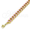 Pulsera Básica 03.341.0075.1.07 Oro Laminado, Diseño de Miami Cubana, Esmaltado Rosado, Tono Dorado (08 MM Thickness, 7 Inches Length)
