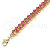 Pulsera Básica 03.341.0075.6.07 Oro Laminado, Diseño de Miami Cubana, Esmaltado Rosado Oscuro, Tono Dorado (08 MM Thickness, 7 Inches Length)