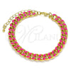 Pulsera Básica 03.341.0075.6.07 Oro Laminado, Diseño de Miami Cubana, Esmaltado Rosado Oscuro, Tono Dorado (08 MM Thickness, 7 Inches Length)