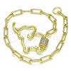 Pulsera Elegante 03.341.0078.07 Oro Laminado, Diseño de Elefante, con Blanca Micro Pave, Pulido, Tono Dorado (04 MM Thickness, 7 Inches Length)