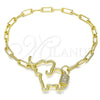 Pulsera Elegante 03.341.0078.07 Oro Laminado, Diseño de Elefante, con Blanca Micro Pave, Pulido, Tono Dorado (04 MM Thickness, 7 Inches Length)