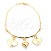 Pulsera de Dije 03.32.0270.07 Oro Laminado, Diseño de Corazón y Mariner, Pulido, Tono Dorado
