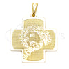 Dije Religioso 05.09.0086 Oro Laminado, Diseño de Cruz y Jesus, Resinado, Tono Dorado