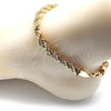 Tobillera Básica 04.213.0207.10 Oro Laminado, Diseño de Rope, Pulido, Tono Dorado (07 MM Thickness, 10 Inches Length)