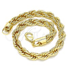 Tobillera Básica 04.213.0207.10 Oro Laminado, Diseño de Rope, Pulido, Tono Dorado (07 MM Thickness, 10 Inches Length)