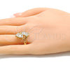Anillo Multi Piedra 01.283.0016.08 Oro Laminado, Diseño de Baguette, con Blanca Zirconia Cubica, Pulido, Tono Dorado (Size 8)