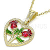 Dije Elegante 05.351.0112.2 Oro Laminado, Diseño de Corazón y Flor, Pulido, Tres Tonos