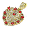 Dije Elegante 05.351.0113 Oro Laminado, Diseño de Corazón y Mariposa, con Granate Cristal, Pulido, Tono Dorado