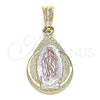 Dije Religioso 05.351.0120 Oro Laminado, Diseño de Gota y Guadalupe, Pulido, Tres Tonos