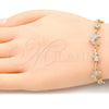 Pulsera Elegante 03.210.0145.08 Oro Laminado, Diseño de Delfín y Oja, con Blanca Micro Pave and Blanca Zirconia Cubica, Pulido, Tono Dorado (09 MM Thickness, 8 Inches Length)