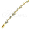 Pulsera Elegante 03.210.0145.08 Oro Laminado, Diseño de Delfín y Oja, con Blanca Micro Pave and Blanca Zirconia Cubica, Pulido, Tono Dorado (09 MM Thickness, 8 Inches Length)
