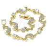 Pulsera Elegante 03.210.0145.08 Oro Laminado, Diseño de Delfín y Oja, con Blanca Micro Pave and Blanca Zirconia Cubica, Pulido, Tono Dorado (09 MM Thickness, 8 Inches Length)