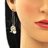Arete Violador 02.210.0364 Oro Laminado, Diseño de Delfín, con Blanca and Negro Micro Pave, Pulido, Tono Dorado