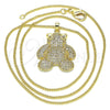 Collares con Dije 04.94.0030.20 Oro Laminado, Diseño de Osito, con Blanca Micro Pave, Pulido, Tono Dorado (01 MM Thickness, 20 Inches Length)