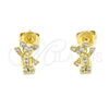 Arete Dormilona 02.156.0428 Oro Laminado, Diseño de Osito, con Blanca Micro Pave, Pulido, Tono Dorado
