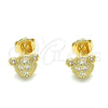 Arete Dormilona 02.156.0429 Oro Laminado, Diseño de Osito, con Blanca Micro Pave, Pulido, Tono Dorado