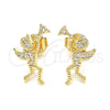 Arete Dormilona 02.199.0027 Oro Laminado, Diseño de Angel, con Blanca Micro Pave, Pulido, Tono Dorado
