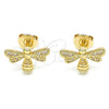Arete Dormilona 02.156.0435 Oro Laminado, Diseño de Abeja, con Blanca Micro Pave, Pulido, Tono Dorado