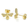 Arete Dormilona 02.156.0435 Oro Laminado, Diseño de Abeja, con Blanca Micro Pave, Pulido, Tono Dorado