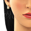 Arete Dormilona 02.156.0437 Oro Laminado, Diseño de Tortuga, con Blanca and Granate Micro Pave, Pulido, Tono Dorado